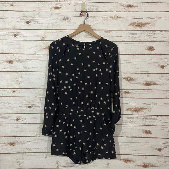 Pam & Gela Long Sleeve Silk Romper - Black & Cream - 0 - Picture 15 of 15